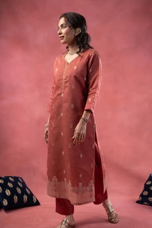 Image for Kusvaa Wkr388 Kajal Cahnderi Handwork Kurta Style