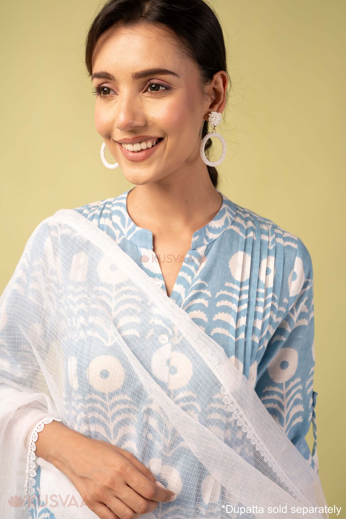 Image for Kusvaa Wkr393 Eshana Handblock Cotton Kurta Closeup