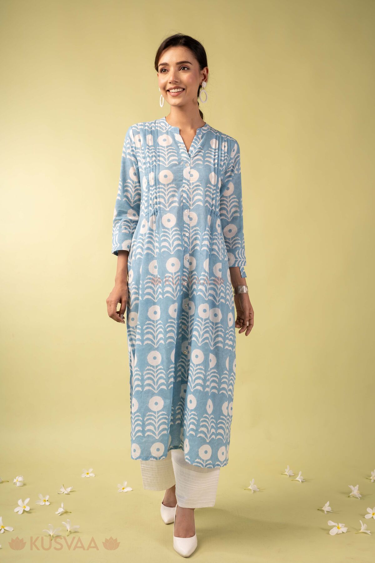 Image for Kusvaa Wkr393 Eshana Handblock Cotton Kurta Front