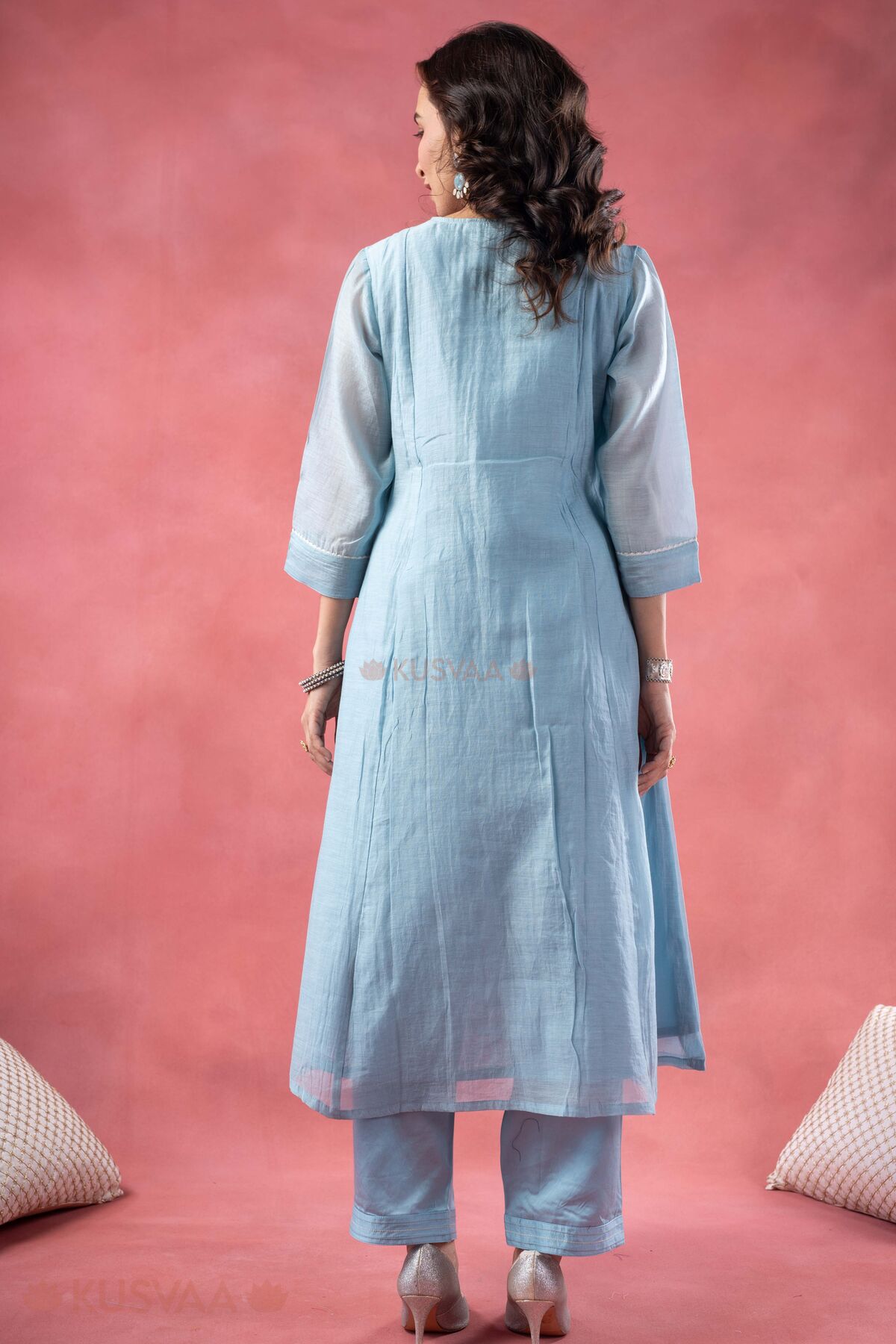 Image for Kusvaa Wkr396 Jiya Chanderi Silk Blue Kurta Back