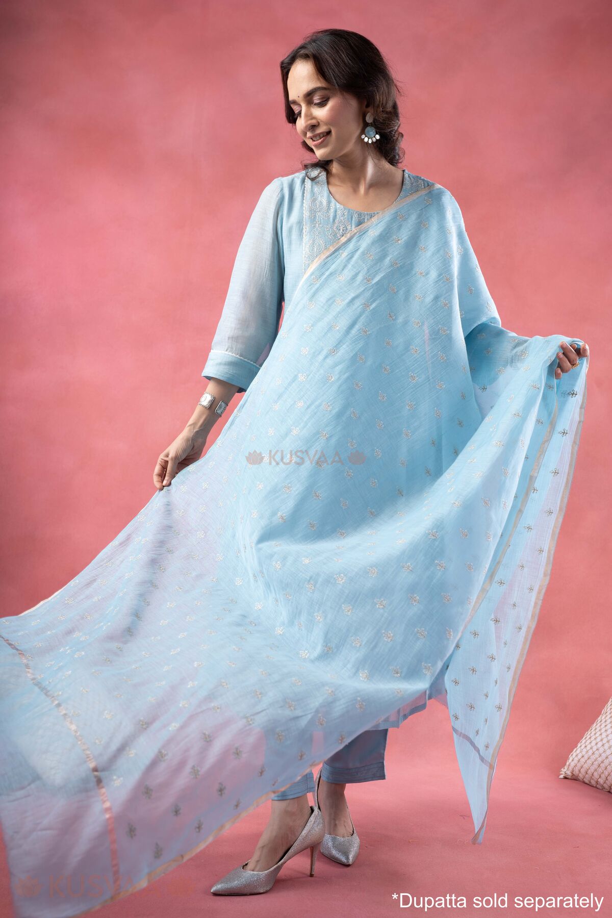 Image for Kusvaa Wkr396 Jiya Chanderi Silk Blue Kurta Dupatta