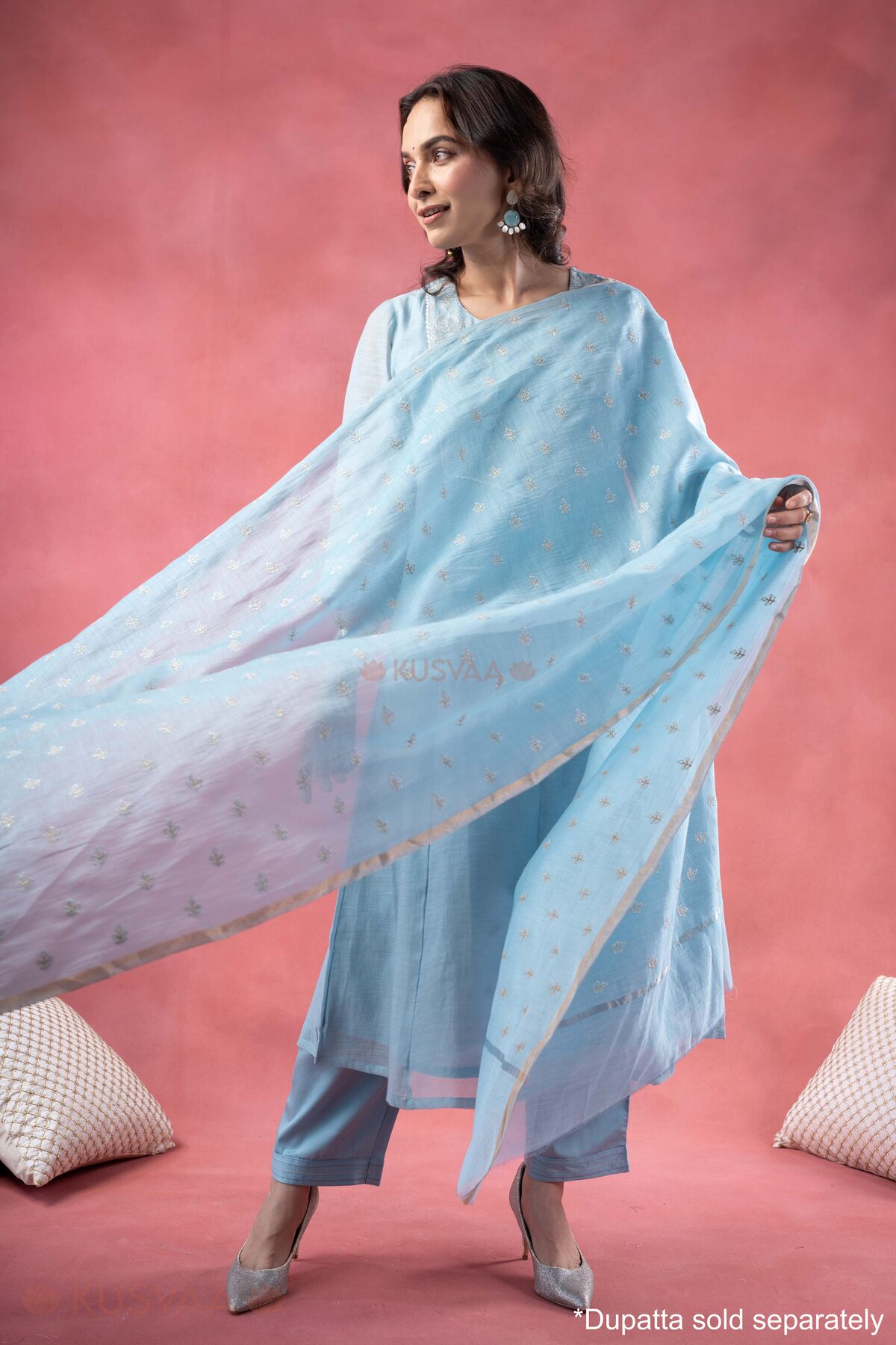 Image for Kusvaa Wkr396 Jiya Chanderi Silk Blue Kurta Dupatta1