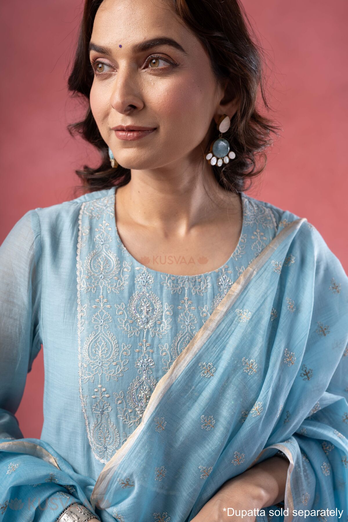 Image for Kusvaa Wkr396 Jiya Chanderi Silk Blue Kurta Featured