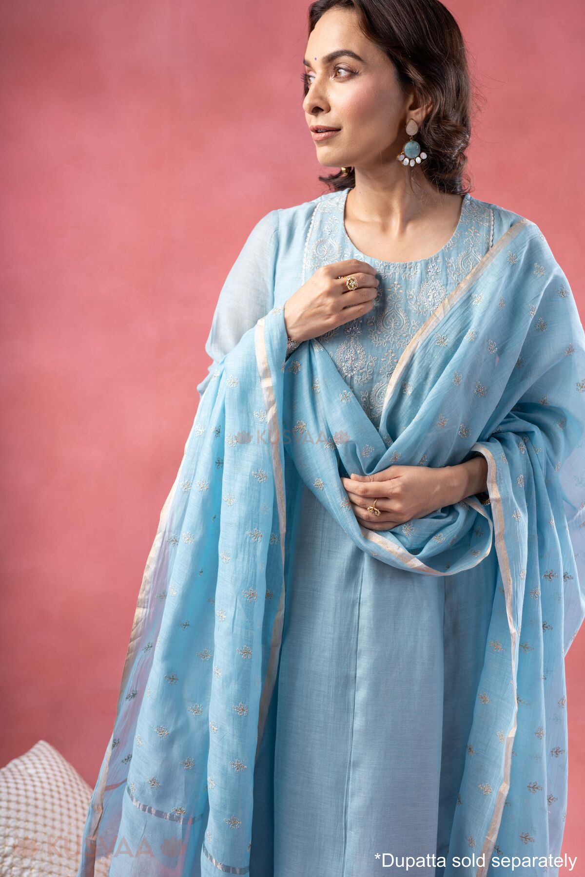 Image for Kusvaa Wkr396 Jiya Chanderi Silk Blue Kurta Style