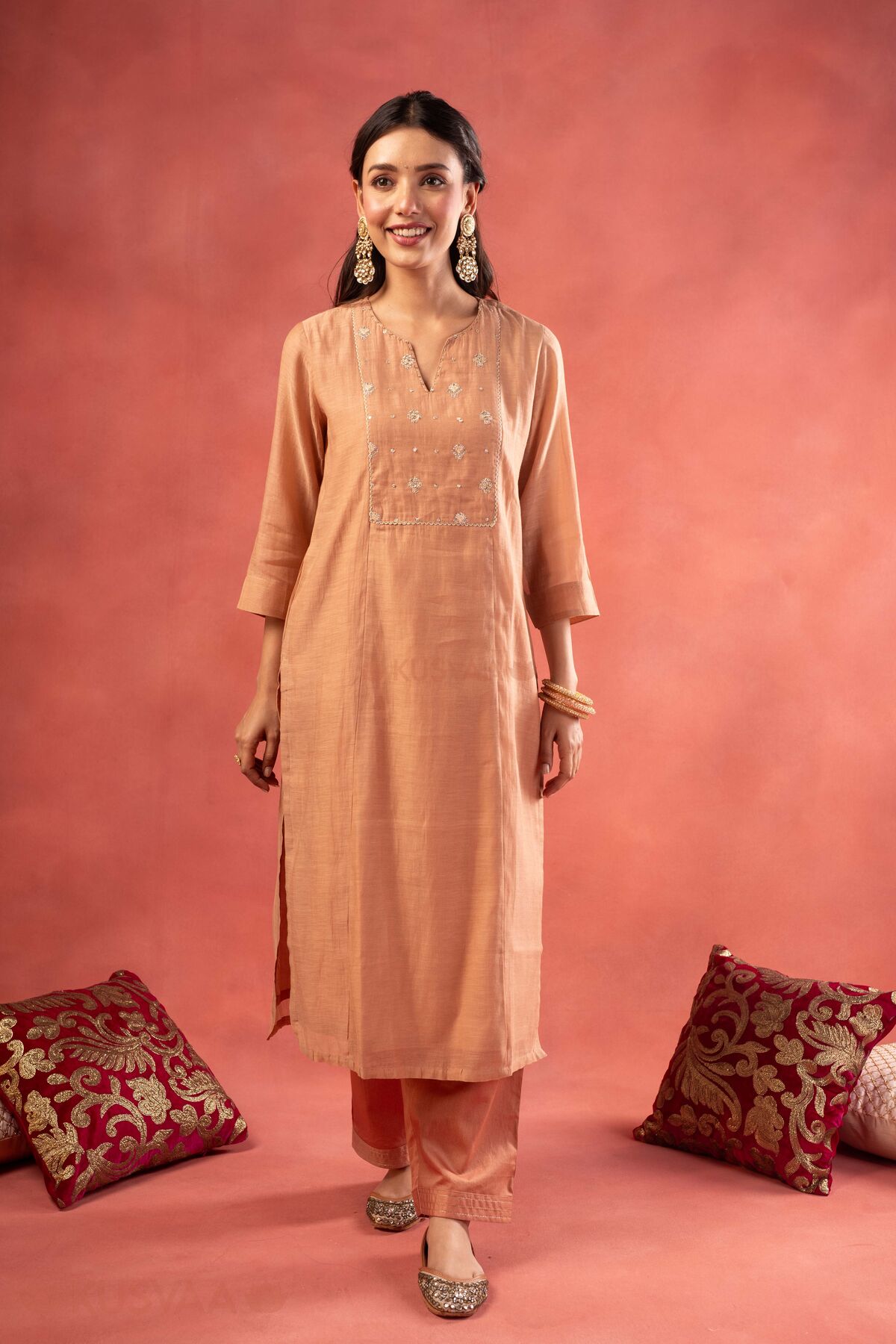 Image for Kusvaa Wkr397 Geeta Chanderi Silk Kurta Front
