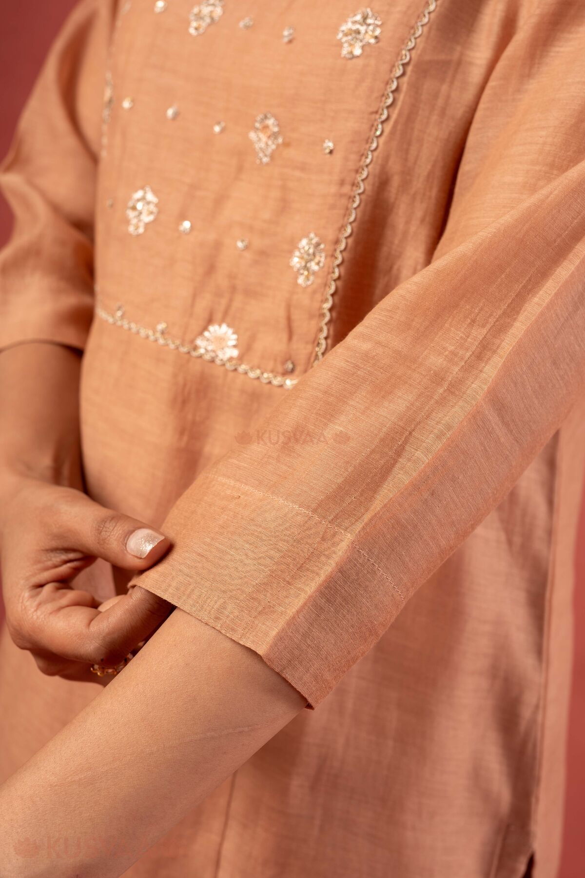 Image for Kusvaa Wkr397 Geeta Chanderi Silk Kurta Sleeve