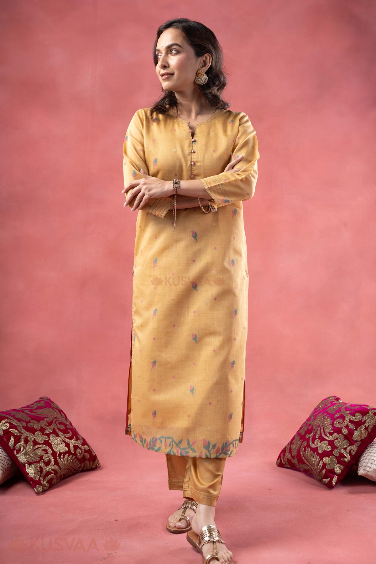 Image for Kusvaa Wkr400 Jyoti Chanderi Straight Kurta Front