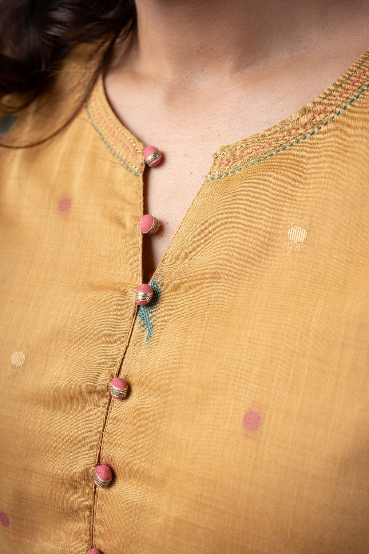 Image for Kusvaa Wkr400 Jyoti Chanderi Straight Kurta Nack