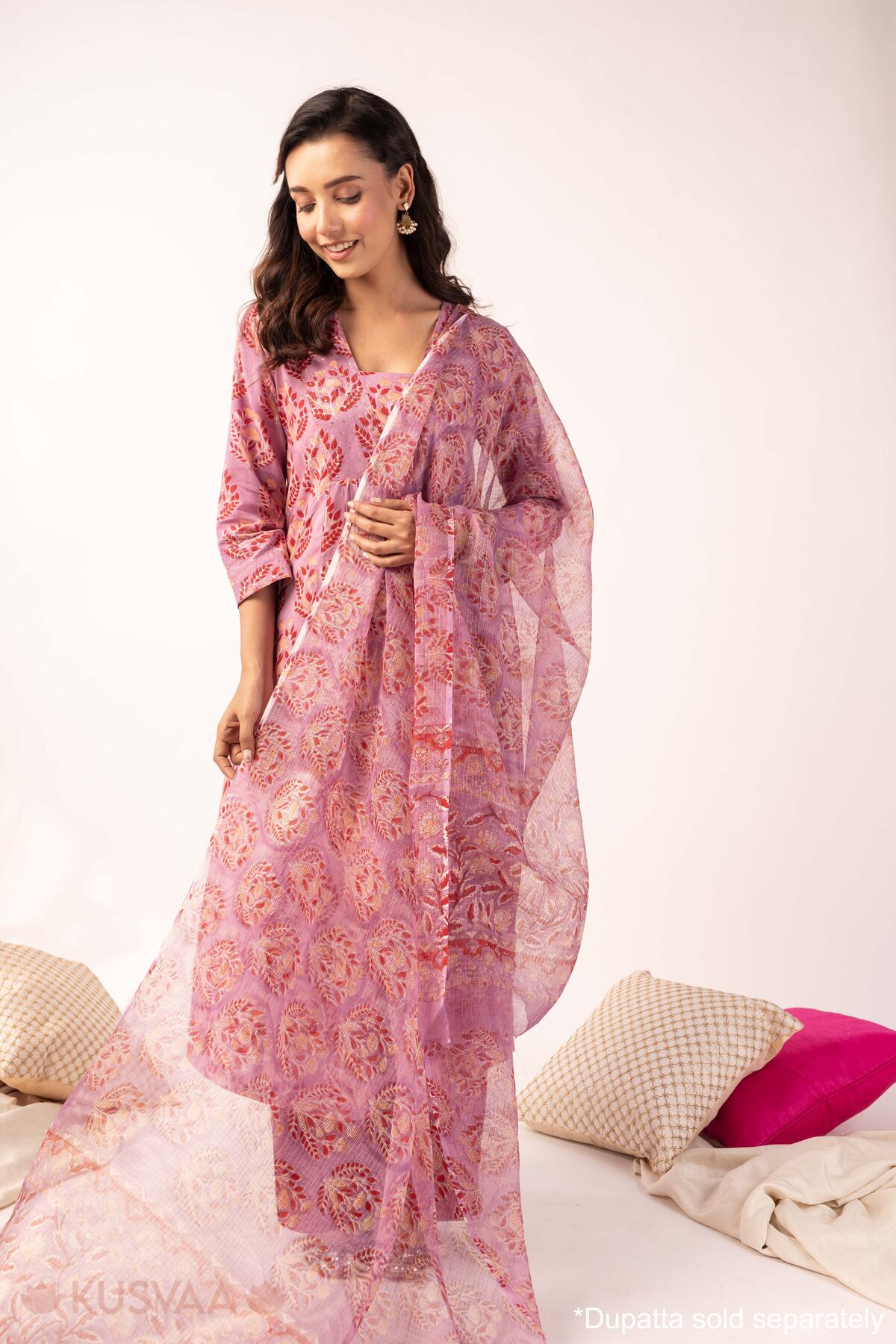 Image for Kusvaa Wkr402 Janvi Handblock A Line Kurta Dupatta1