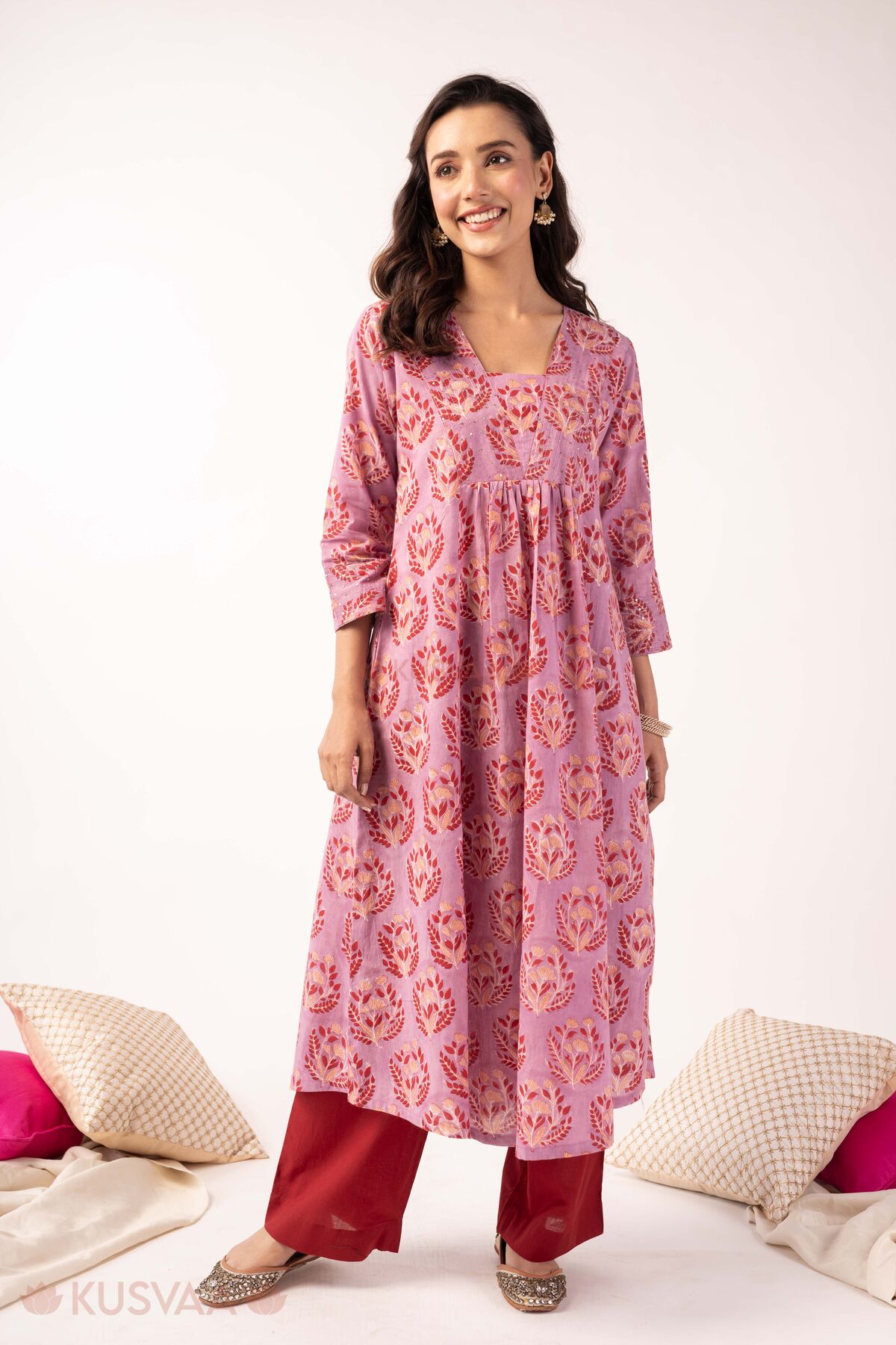 Image for Kusvaa Wkr402 Janvi Handblock A Line Kurta Front
