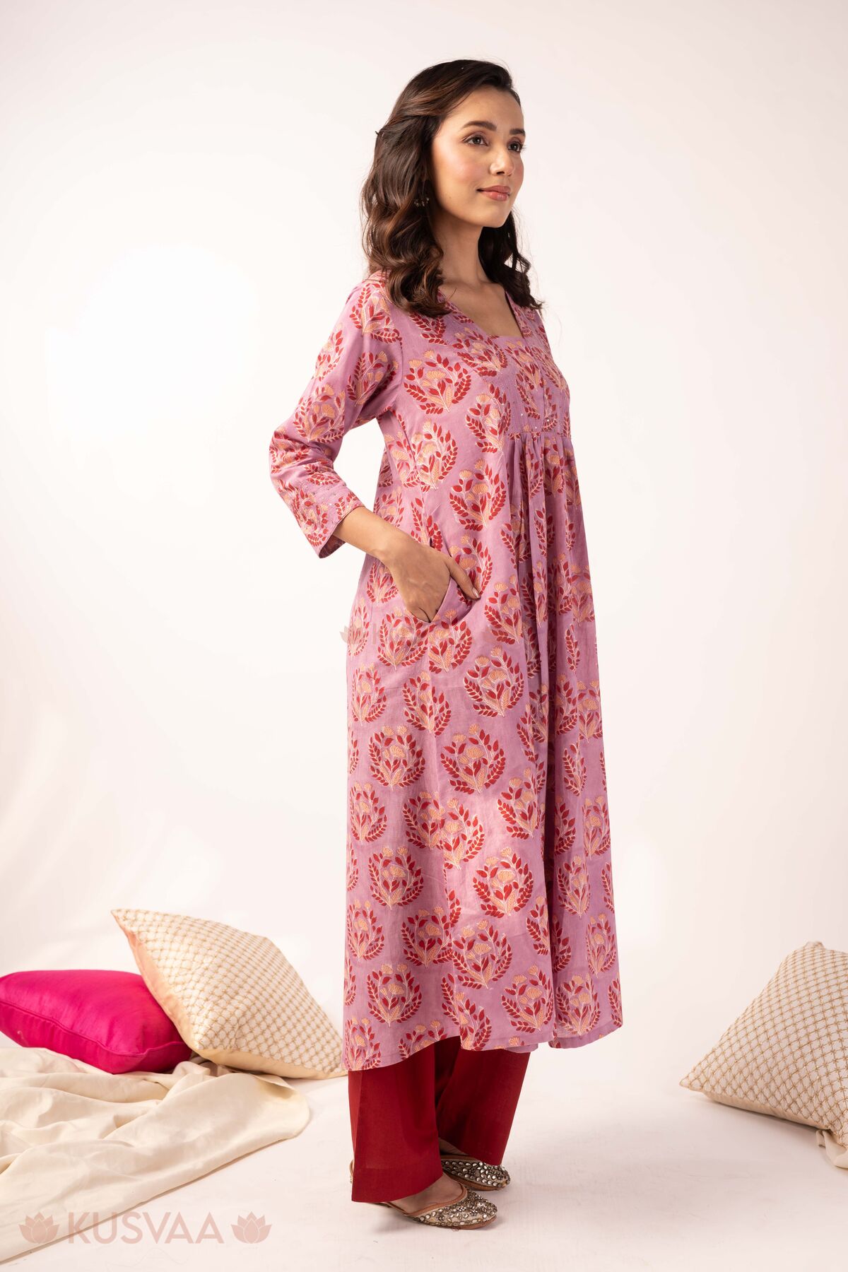 Image for Kusvaa Wkr402 Janvi Handblock A Line Kurta Side