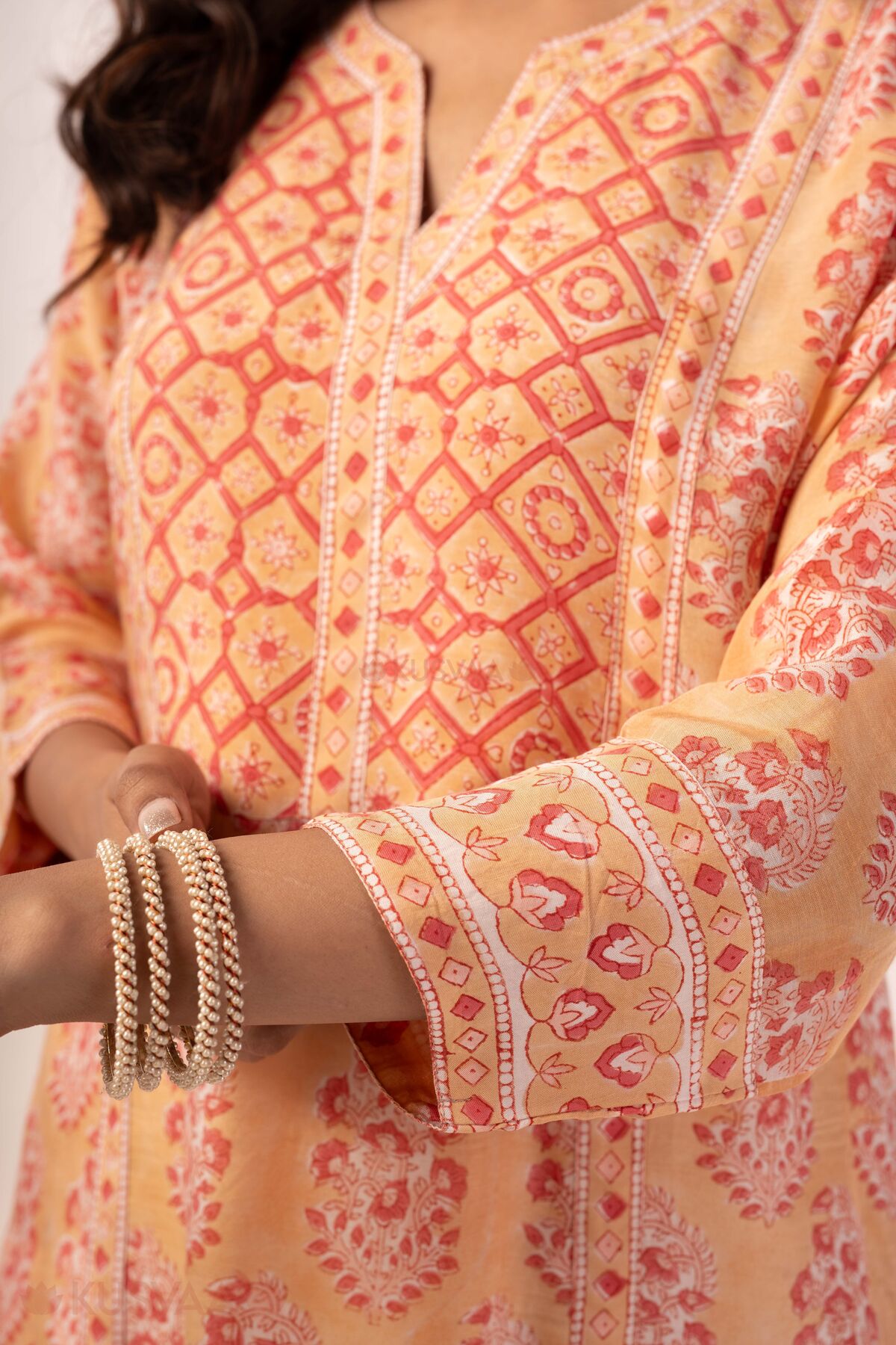 Image for Kusvaa Wkr403 Lata Handblock Muslin Kurta Sleeve
