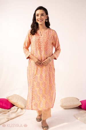 Image for Kusvaa Wkr403 Lata Handblock Muslin Kurta Style