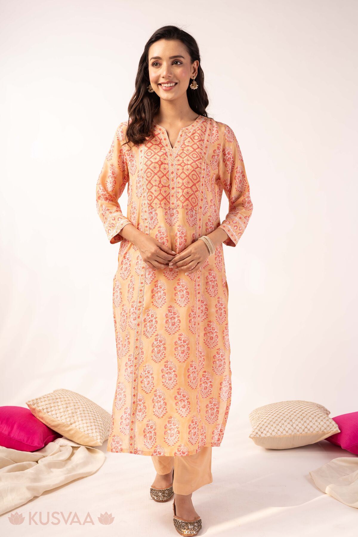 Image for Kusvaa Wkr403 Lata Handblock Muslin Kurta Style