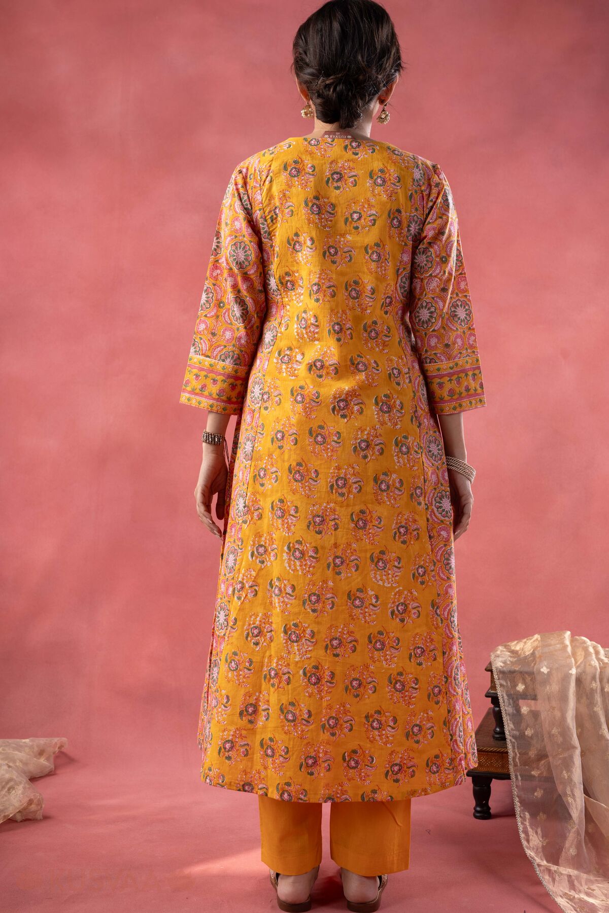 Image for Kusvaa Wkr404 Durga Handblock A Line Kurta Back