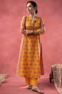 Image for Kusvaa Wkr404 Durga Handblock A Line Kurta Dront