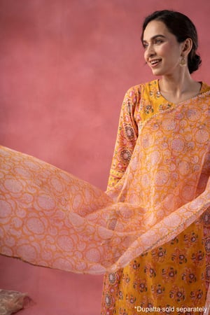 Image for Kusvaa Wkr404 Durga Handblock A Line Kurta Dupatta