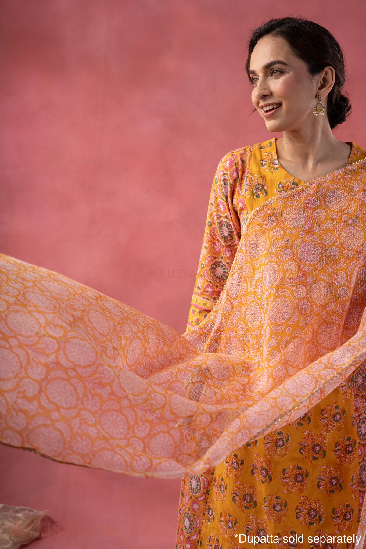 Image for Kusvaa Wkr404 Durga Handblock A Line Kurta Dupatta
