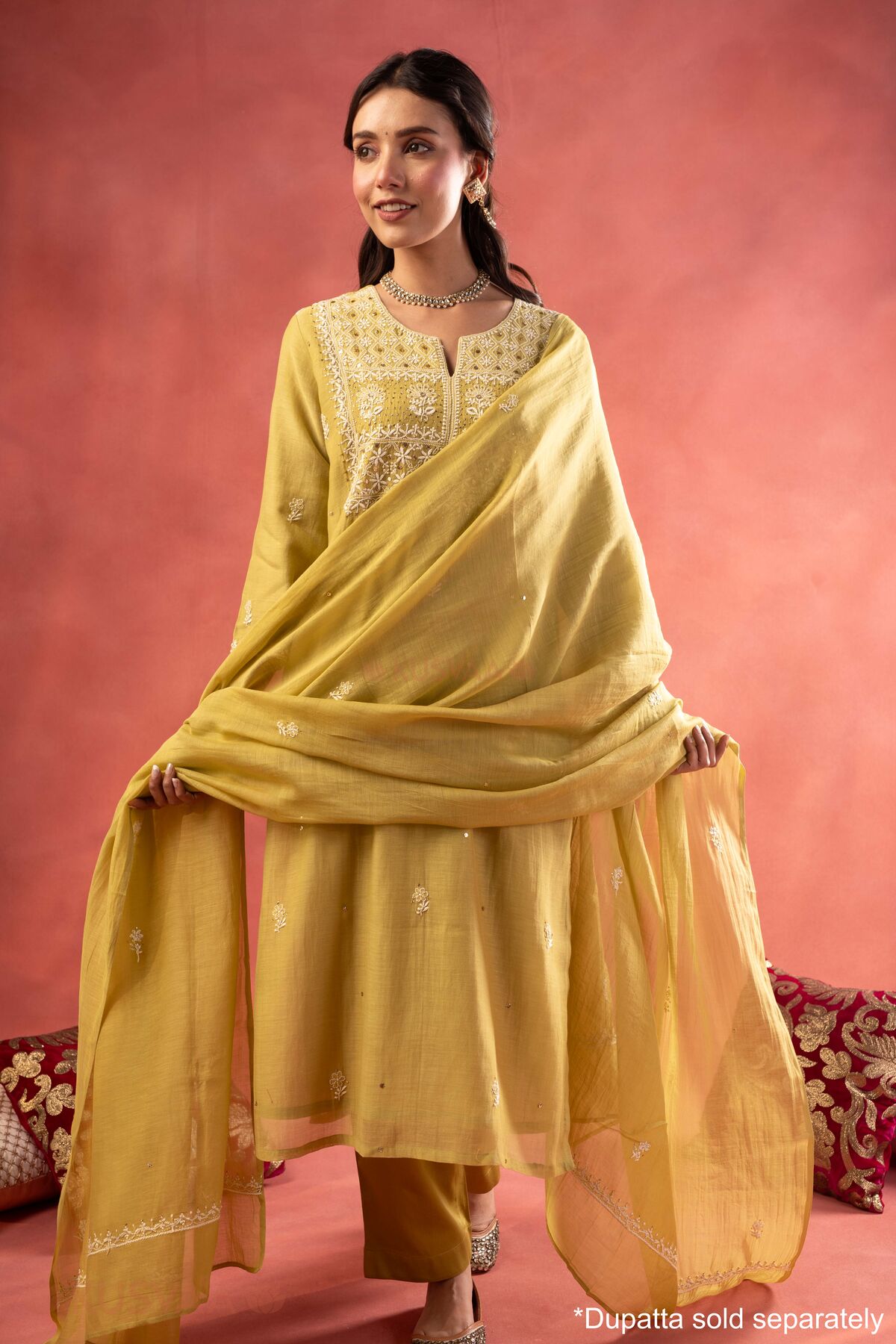 Image for Kusvaa Wkr409 Kavita Chanderi Chikankari Kurta Dupatta