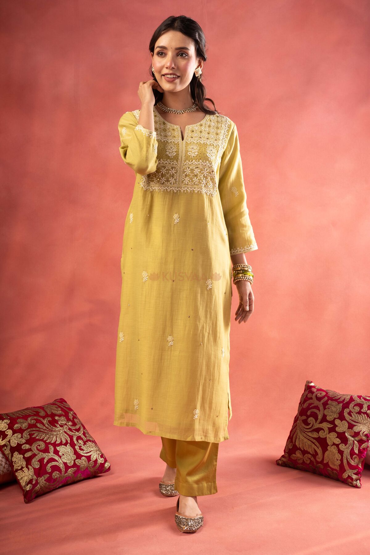Image for Kusvaa Wkr409 Kavita Chanderi Chikankari Kurta Style