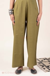 Image for Kusvaa Wsp02 Olive Green Cotton Palazzo With Pocket Front