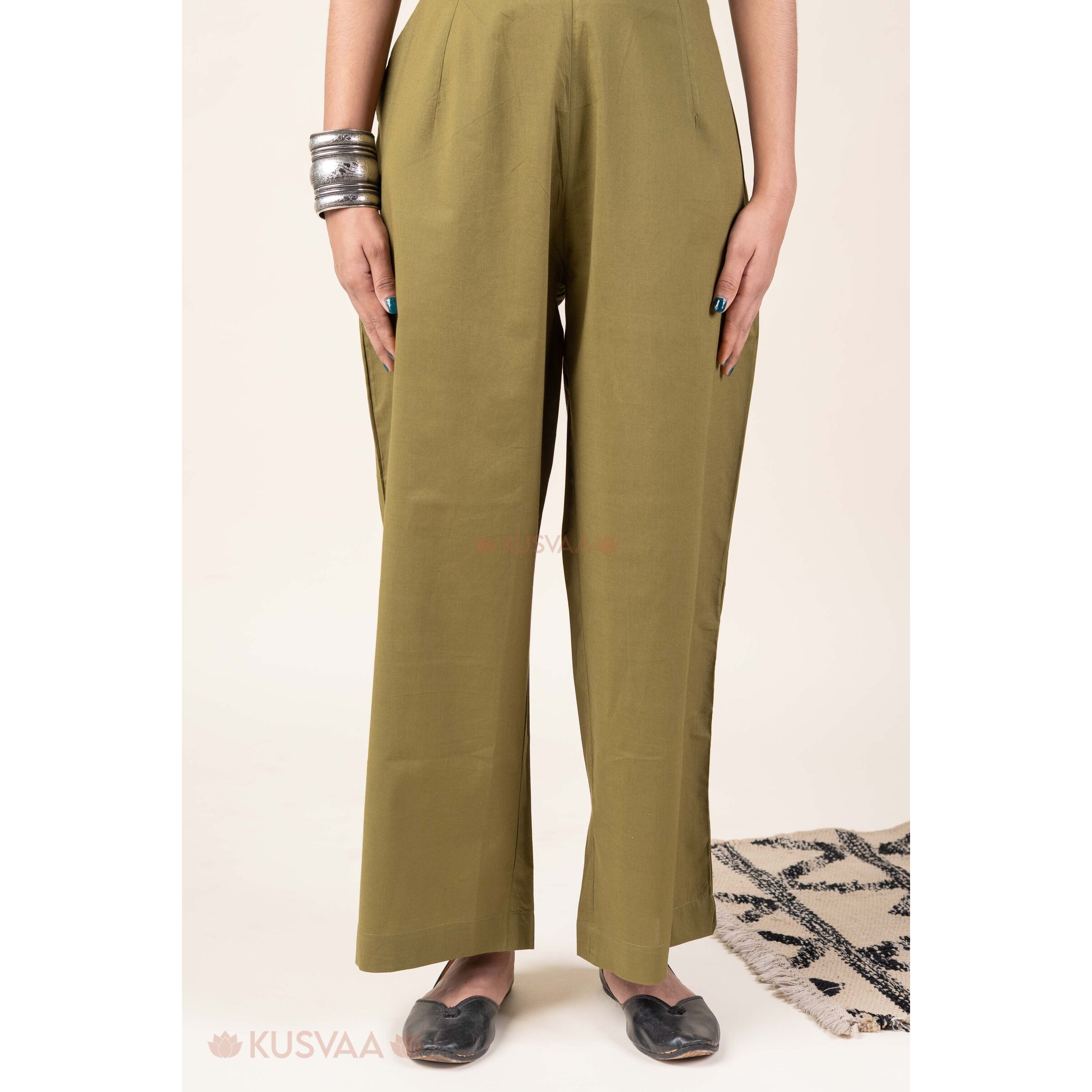 Image for Kusvaa Wsp02 Olive Green Cotton Palazzo With Pocket Front Squaresize