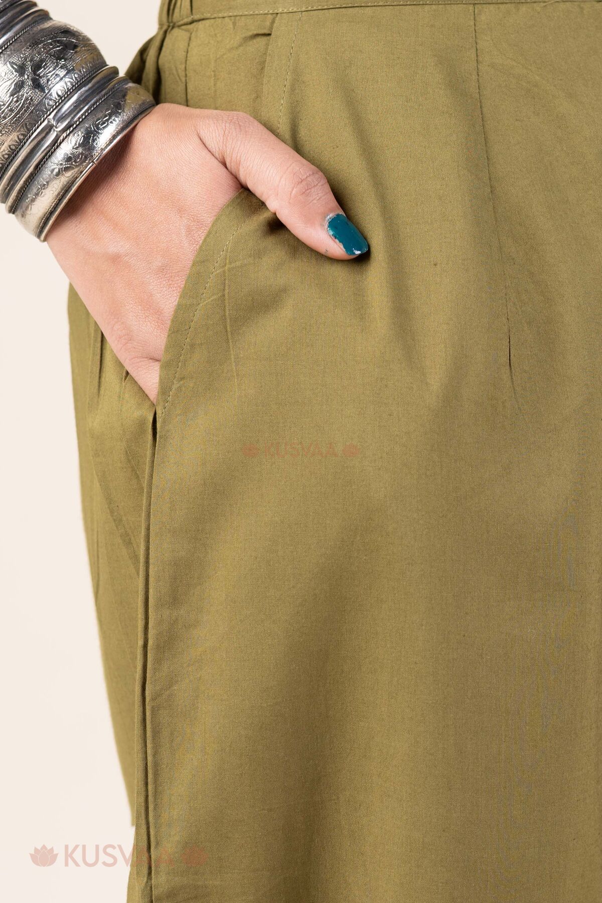 Image for Kusvaa Wsp02 Olive Green Cotton Palazzo With Pocket Pocket