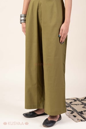 Image for Kusvaa Wsp02 Olive Green Cotton Palazzo With Pocket Side