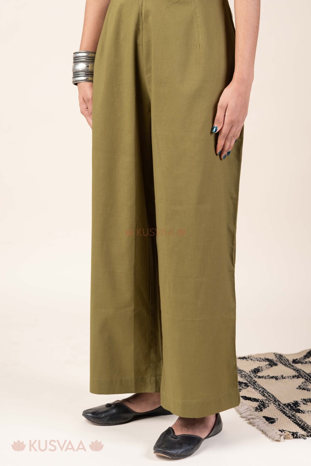 Image for Kusvaa Wsp02 Olive Green Cotton Palazzo With Pocket Side