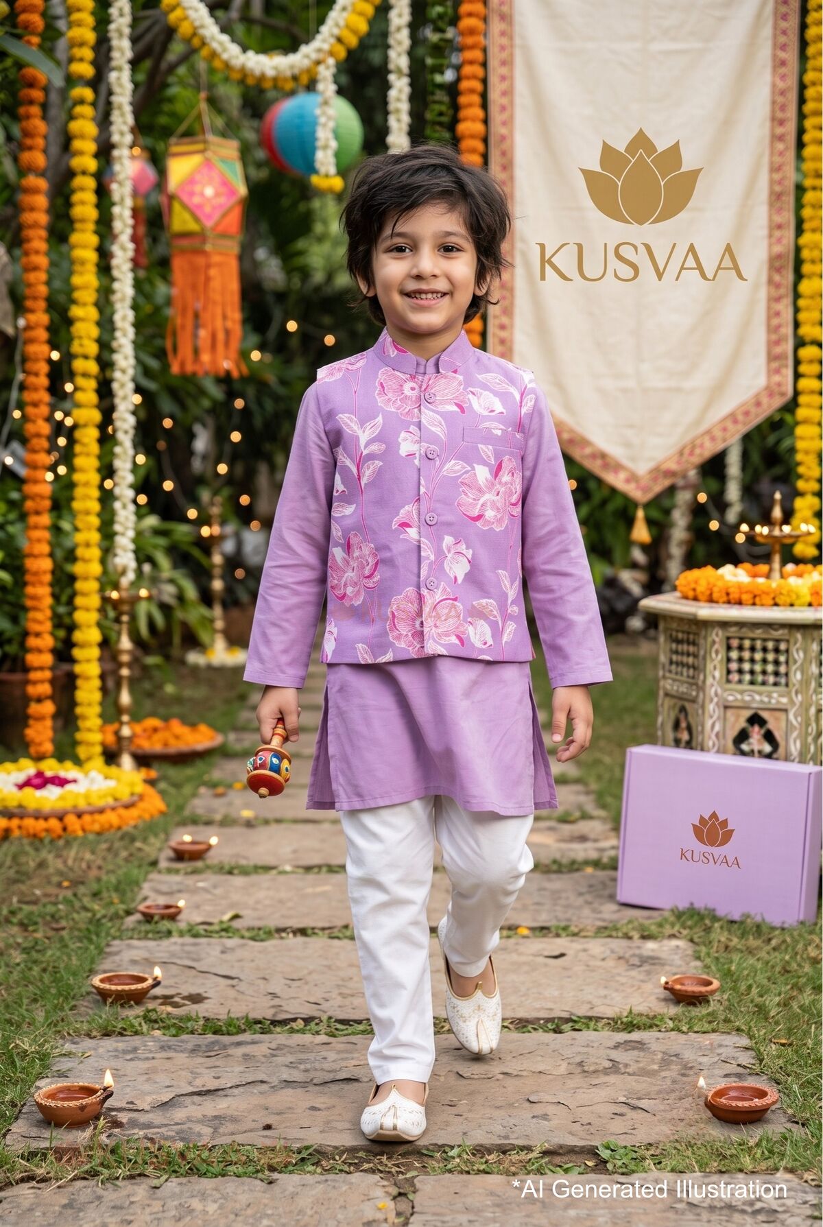Image for Kusvaa Byw084 Sabal Cotton Kurta Jacket Set For Boys Ai