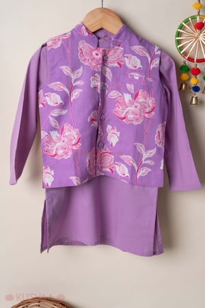 Image for Kusvaa Byw084 Sabal Cotton Kurta Jacket Set For Boys Front