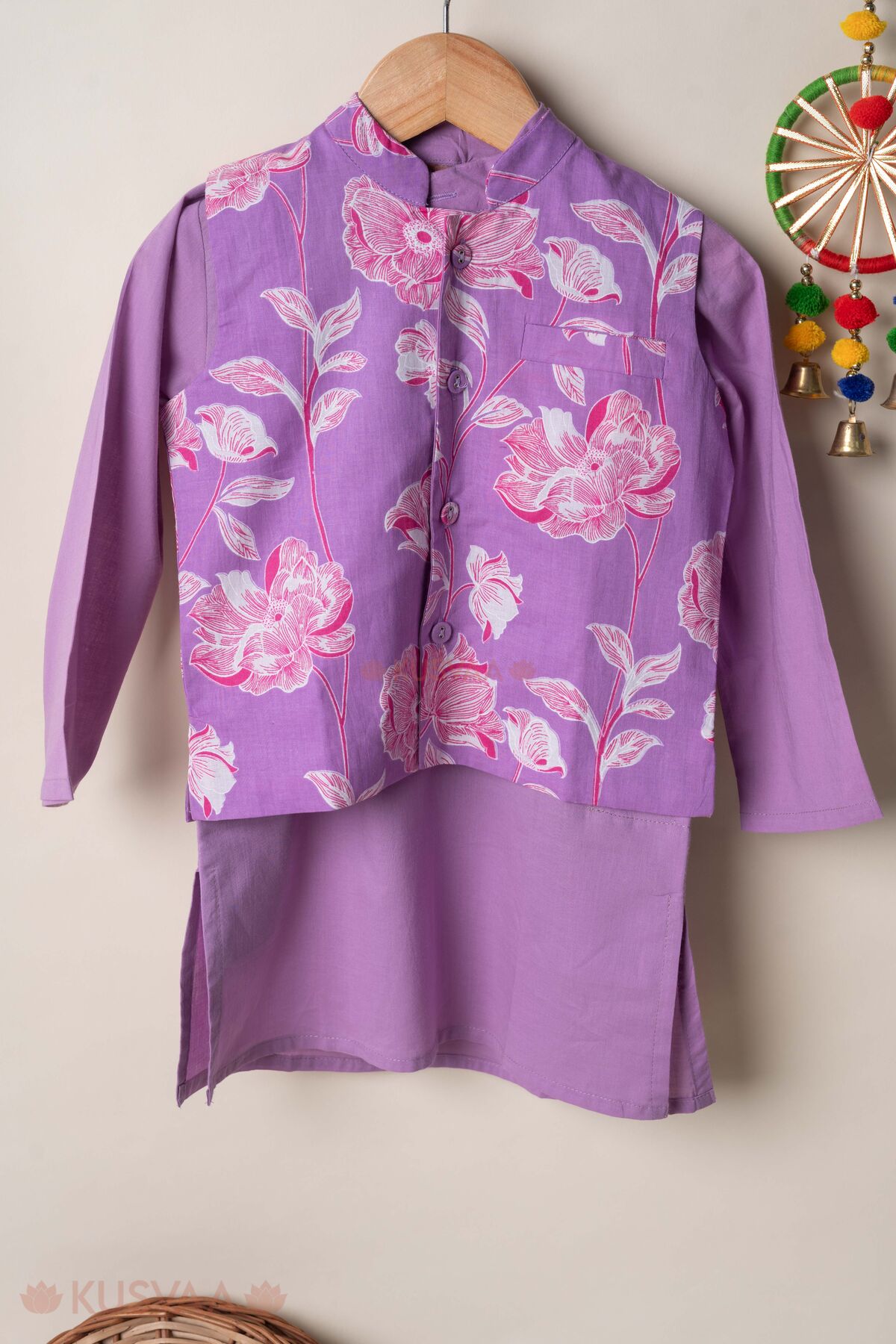 Image for Kusvaa Byw084 Sabal Cotton Kurta Jacket Set For Boys Front