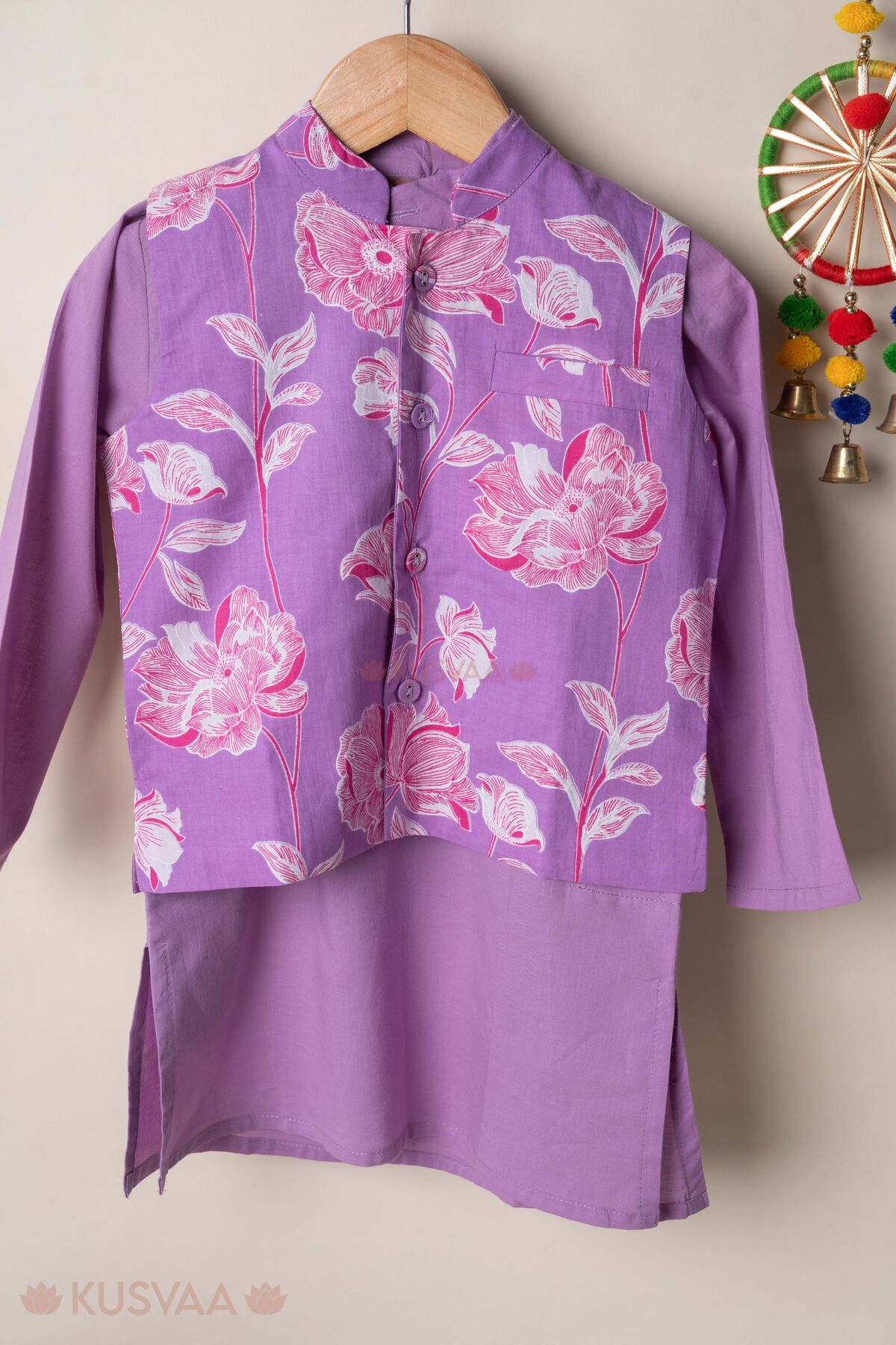 Image for Kusvaa Byw084 Sabal Cotton Kurta Jacket Set For Boys Left