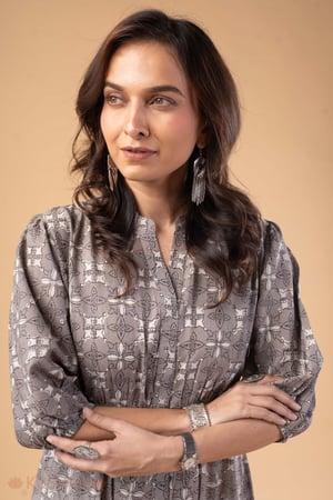 Image for Kusvaa Dr126 Sima Handblock Cotton A Line Dress Featured