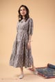Image for Kusvaa Dr126 Sima Handblock Cotton A Line Dress Walking