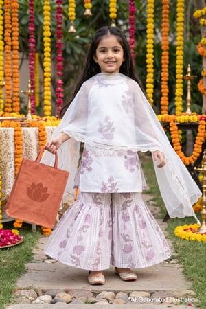 Image for Kusvaa Grw144 Vishakha Girls Cotton Kurta Sharara Dupatta Set Ai