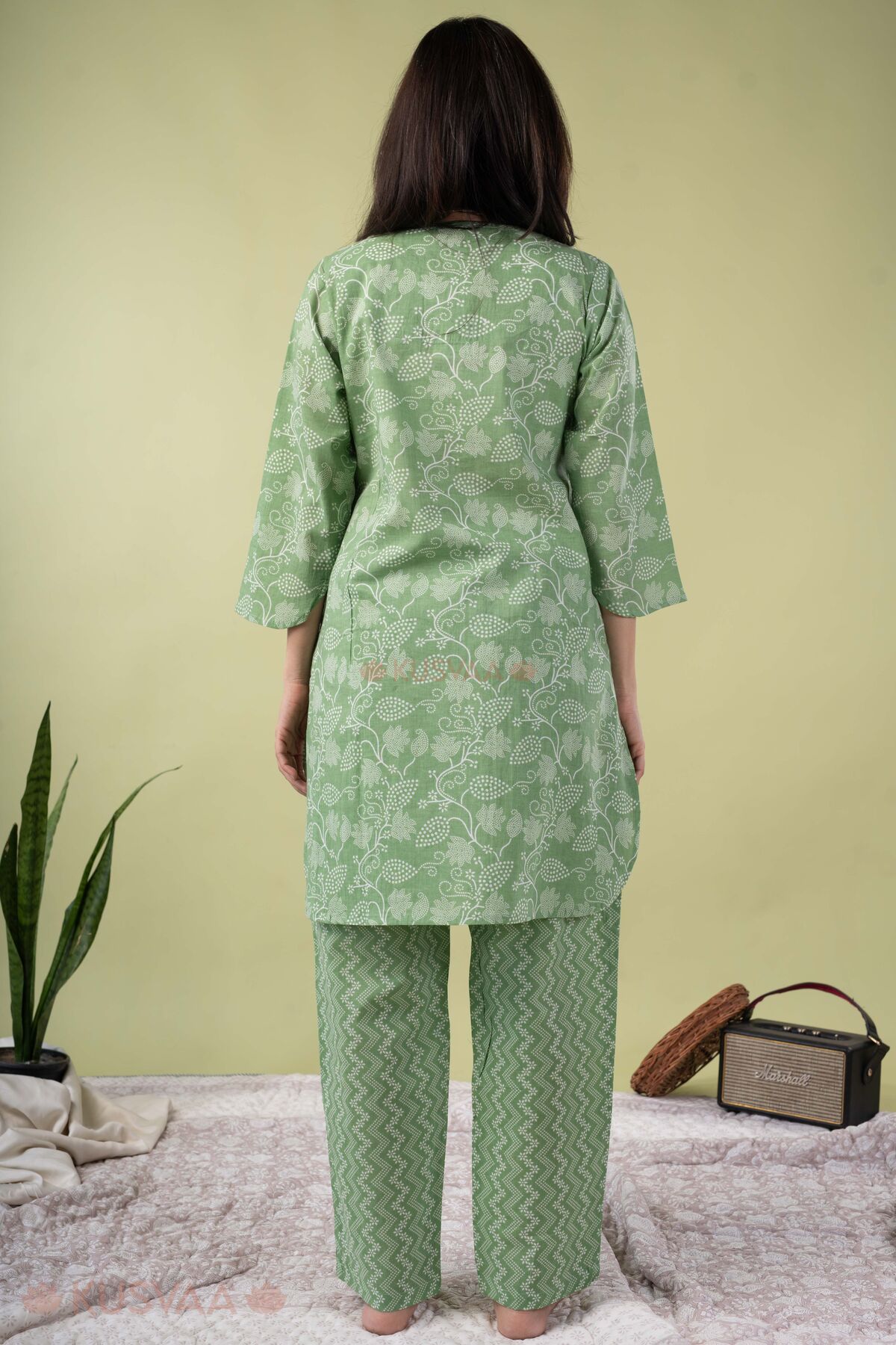 Image for Kusvaa Lwj016 Gulab Cotton Green Nightsuit Set Back