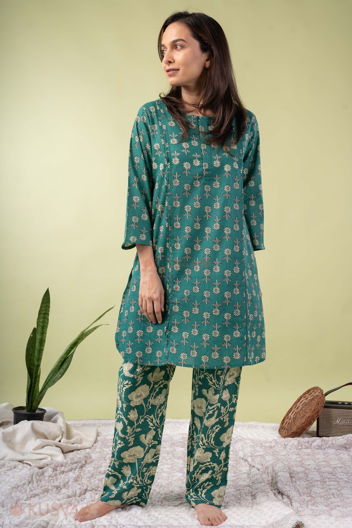 Image for Kusvaa Lwj018 Gopi Cotton Green Nightsuit Set Featured