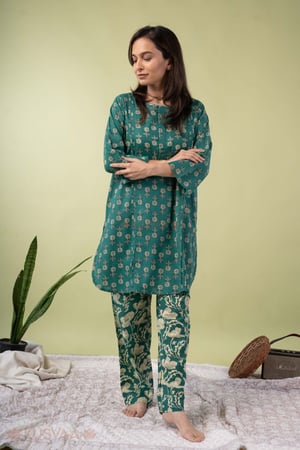 Image for Kusvaa Lwj018 Gopi Cotton Green Nightsuit Set Side