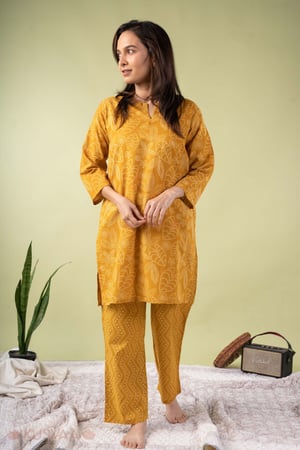 Image for Kusvaa Lwj019 Bhanu Cotton Yellow Nightsuit Set Side