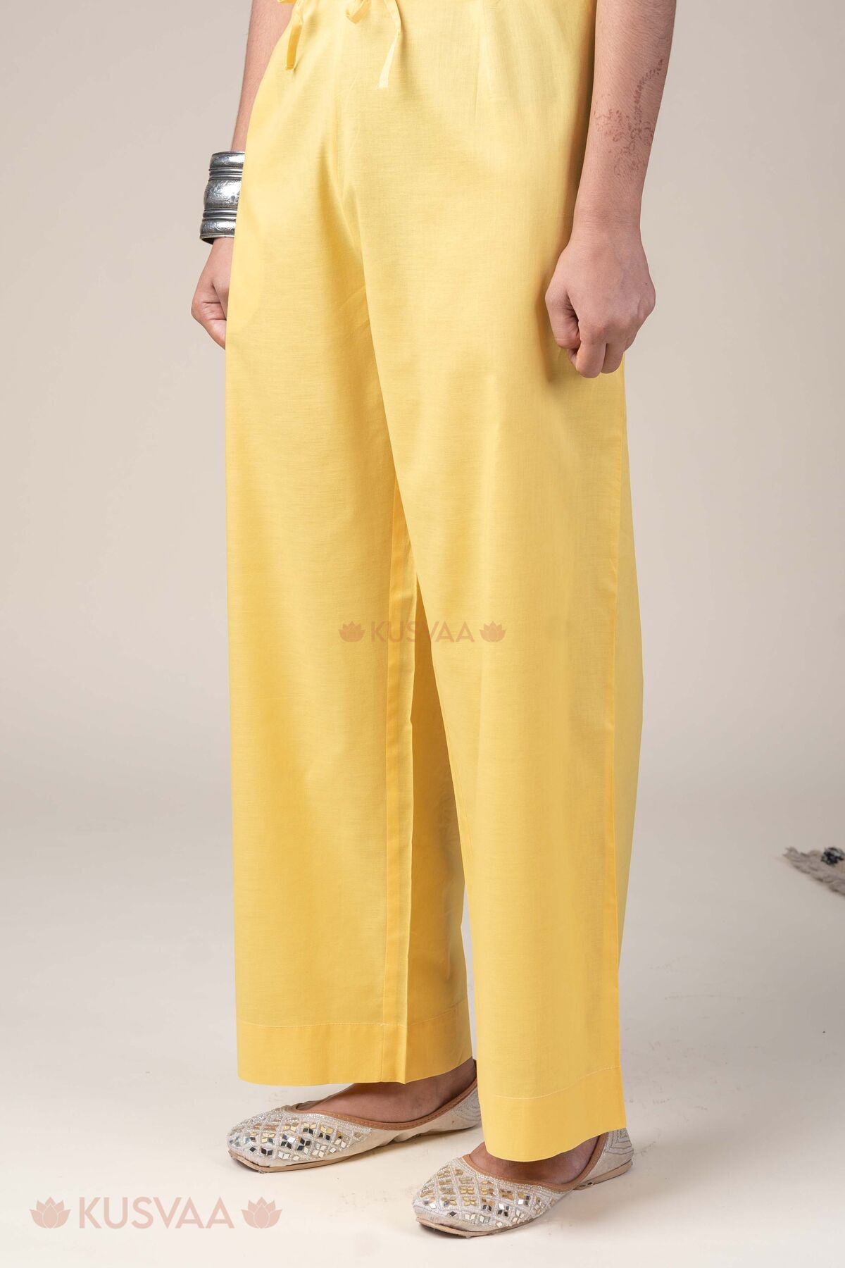 Image for Kusvaa Plz006 Lemon Yellow Indrani Cotton Pant Lemon Yellow Side