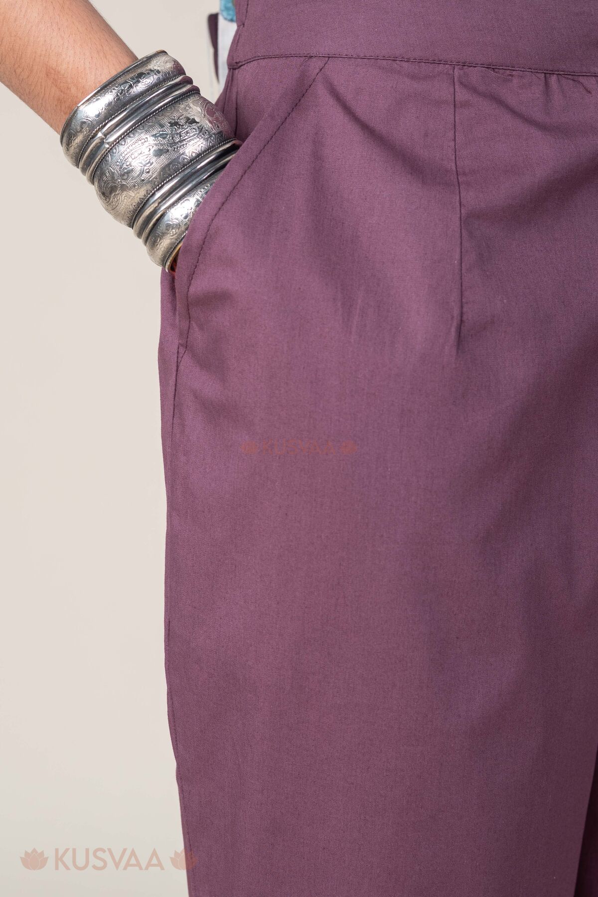 Image for Kusvaa Pnt006 Dark Wine Devika Cotton Pant Dark Wine Pocket