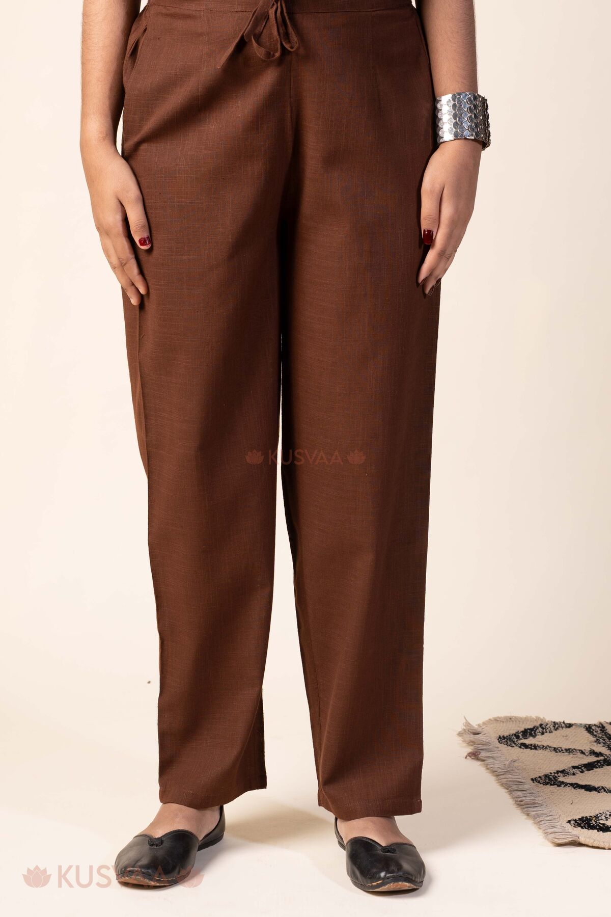 Image for Kusvaa Pnt007 Dark Brown Bhavika Cotton Pant Dark Brown Fornt