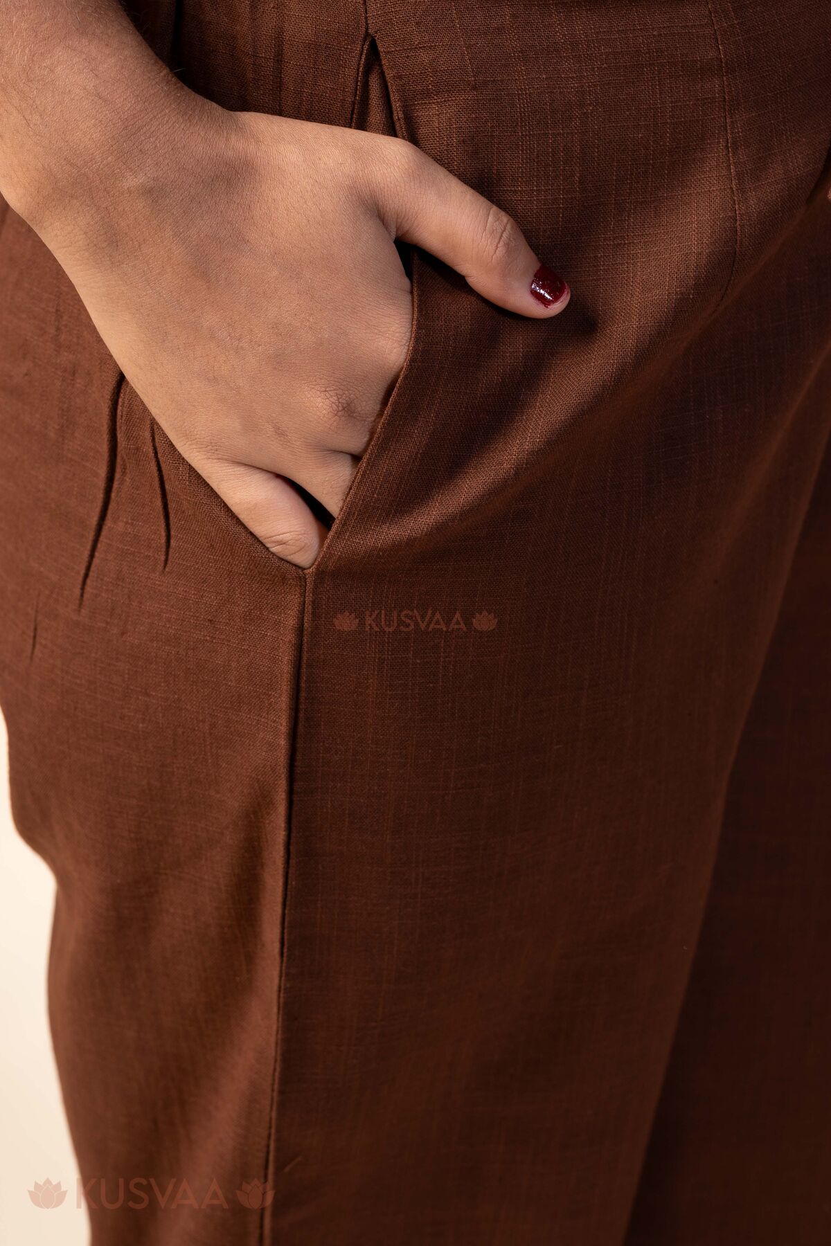 Image for Kusvaa Pnt007 Dark Brown Bhavika Cotton Pant Dark Brown Pocket