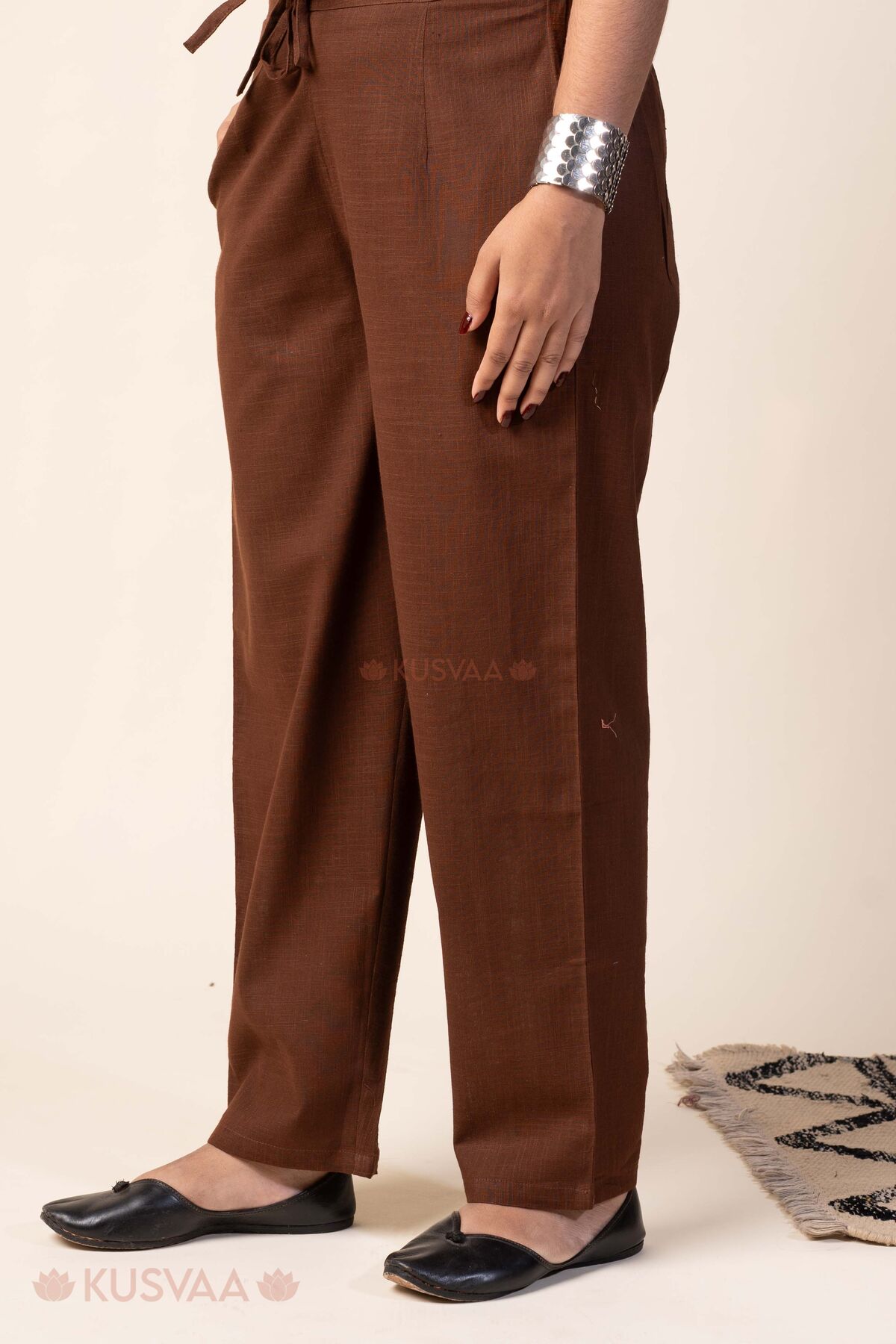 Image for Kusvaa Pnt007 Dark Brown Bhavika Cotton Pant Dark Brown Side