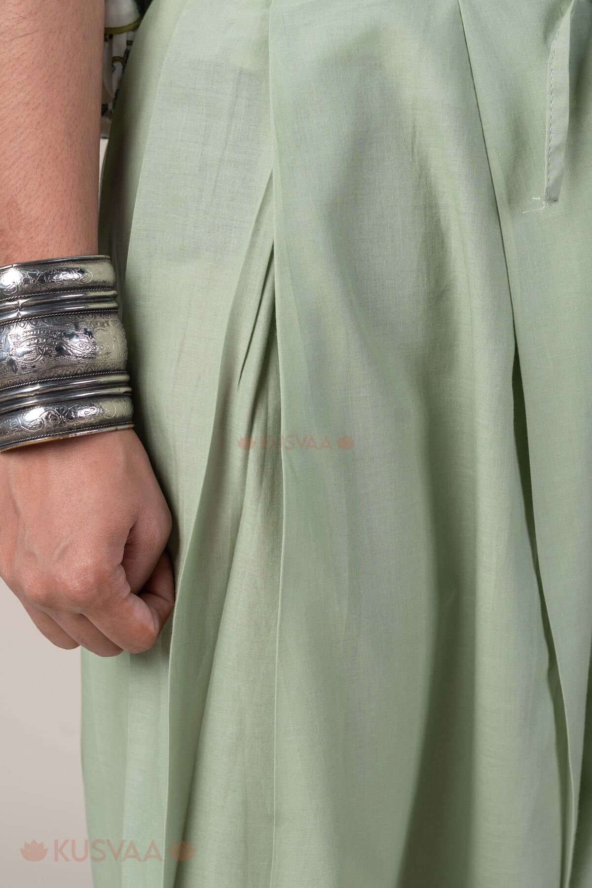 Image for Kusvaa Pnt021 Pista Green Devika Cotton Pant Pista Green Closeup
