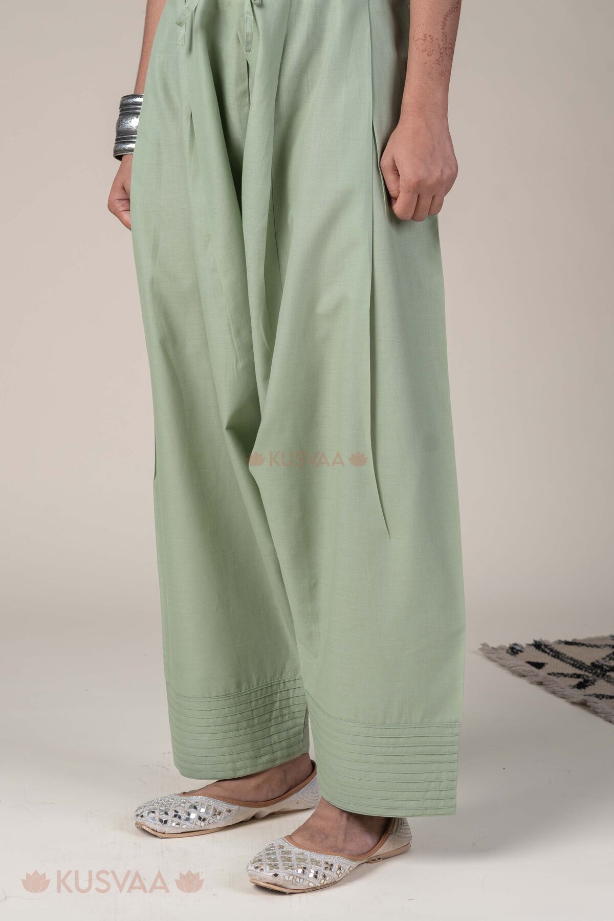 Image for Kusvaa Pnt021 Pista Green Devika Cotton Pant Pista Green Side