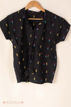 Image for Kusvaa Shk084 Kamala Handloom Cotton Black Kurti Featured
