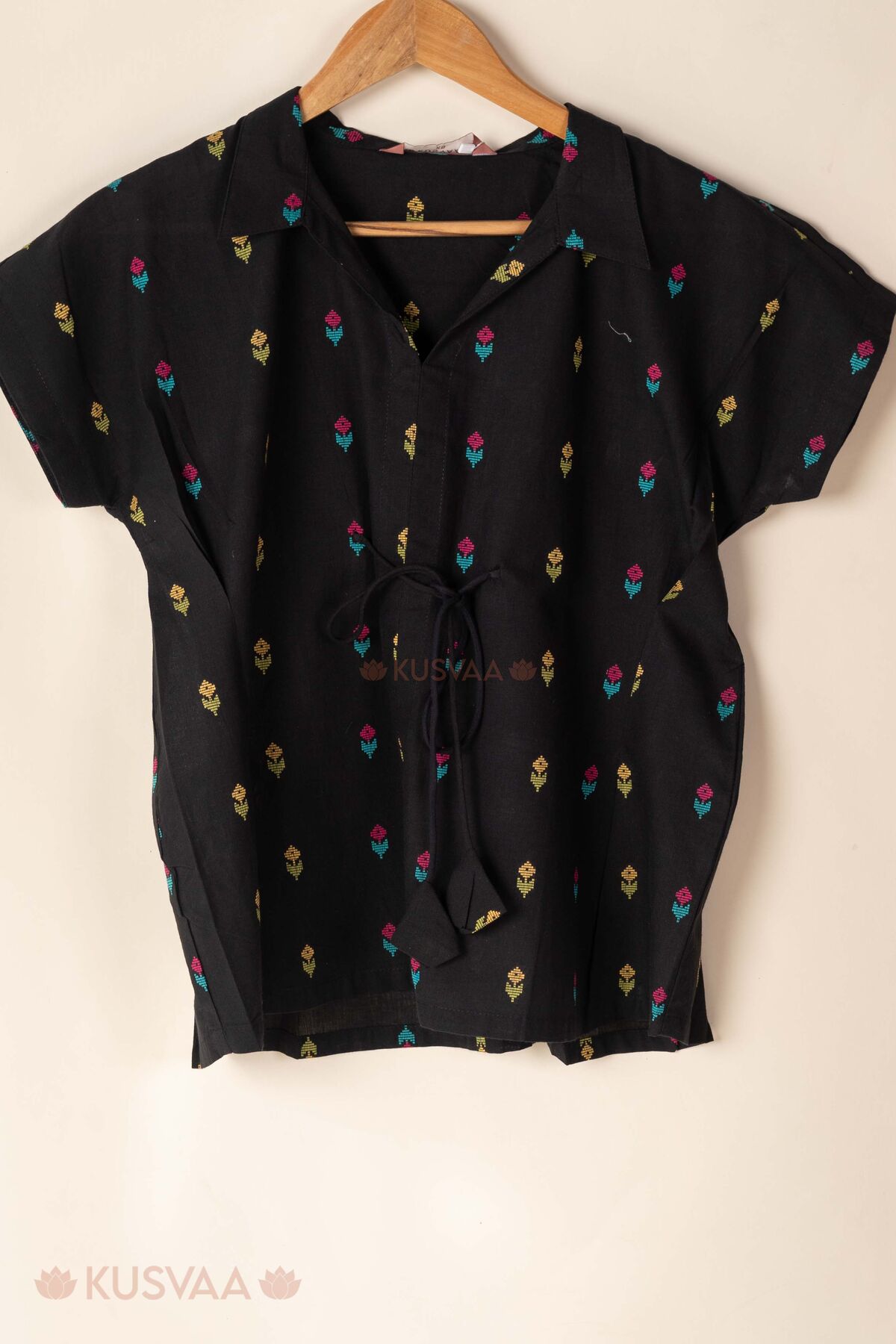 Image for Kusvaa Shk084 Kamala Handloom Cotton Black Kurti Front1