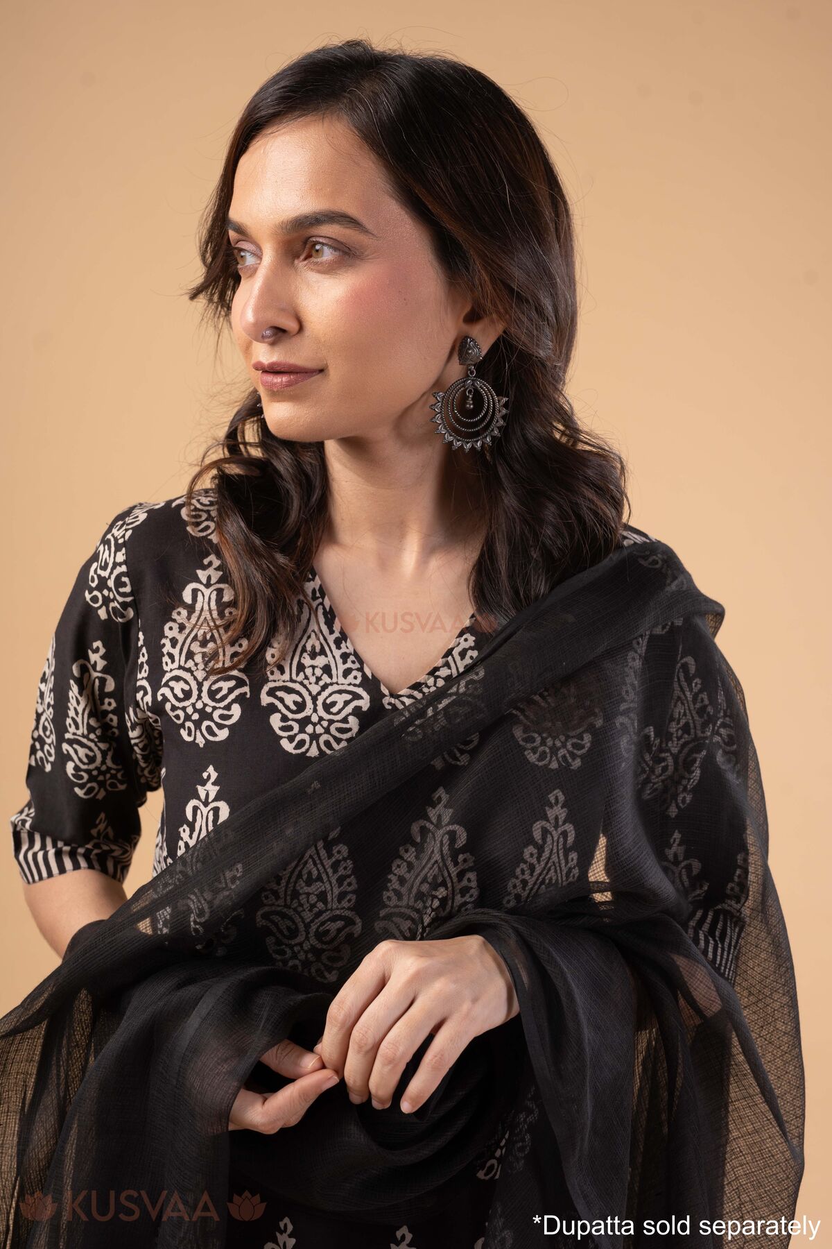 Image for Kusvaa Wkr401 Jayanti Handblock Cotton Kurta Closeup